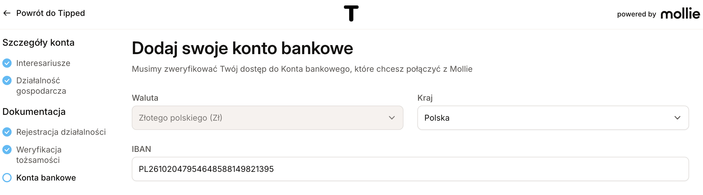 Onboarding w panelu Mollie